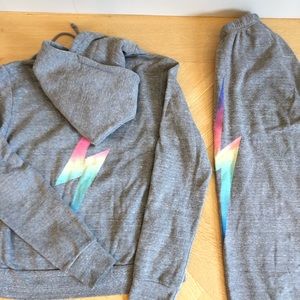 Aviator Nation Rainbow Bolt Zip Hoodie/Sweatpant SET Adult XS (0-2) Heather Grey
